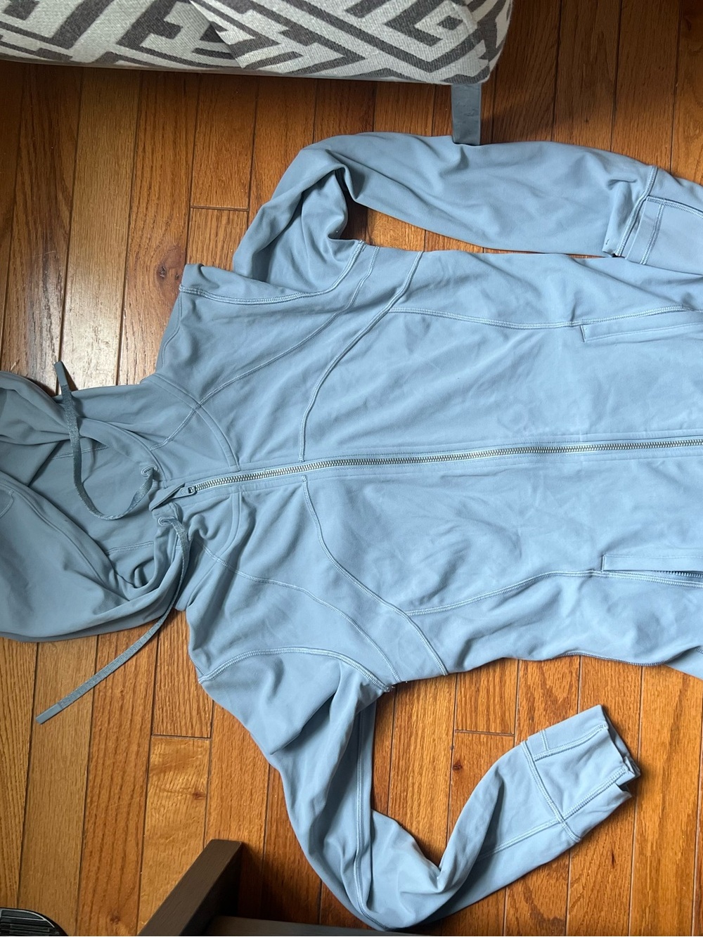 lululemon athletica grey blue hooded full length define jacket